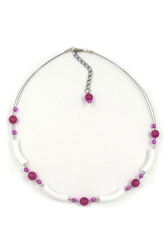 NECKLACE TUBE BEADS WHITE AND PURPLE COLOURED