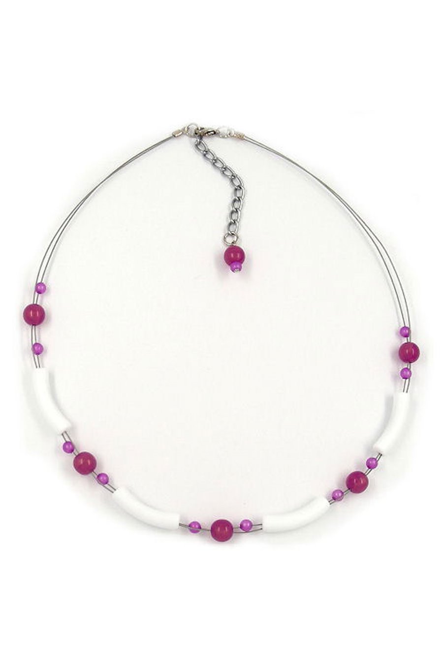 NECKLACE TUBE BEADS WHITE AND PURPLE COLOURED