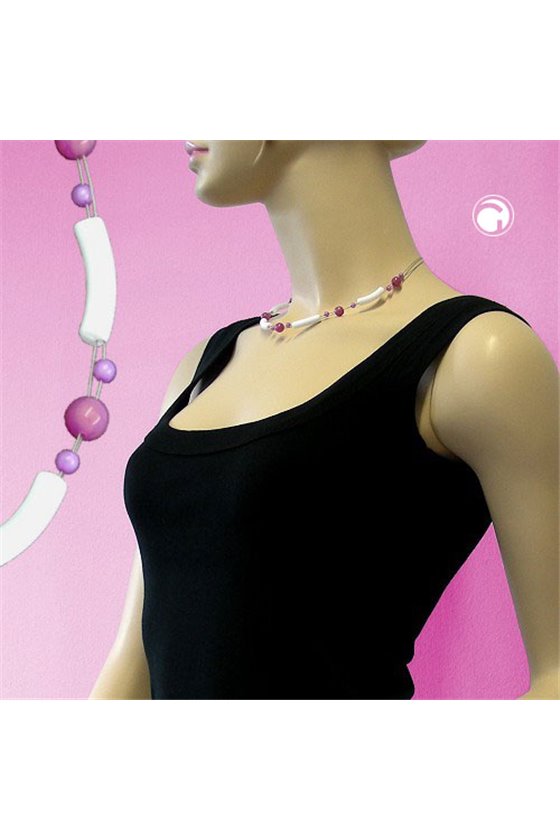 NECKLACE TUBE BEADS WHITE AND PURPLE COLOURED