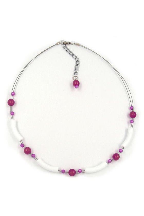 NECKLACE TUBE BEADS WHITE AND PURPLE COLOURED