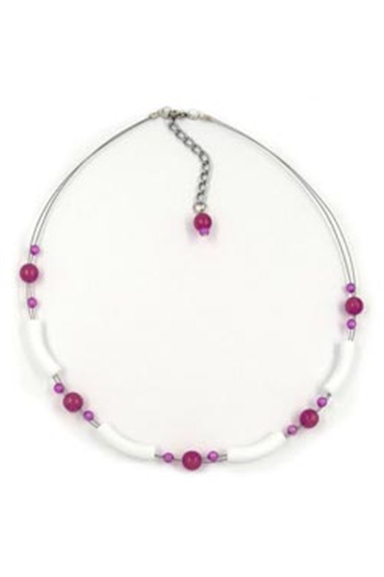 NECKLACE TUBE BEADS WHITE AND PURPLE COLOURED