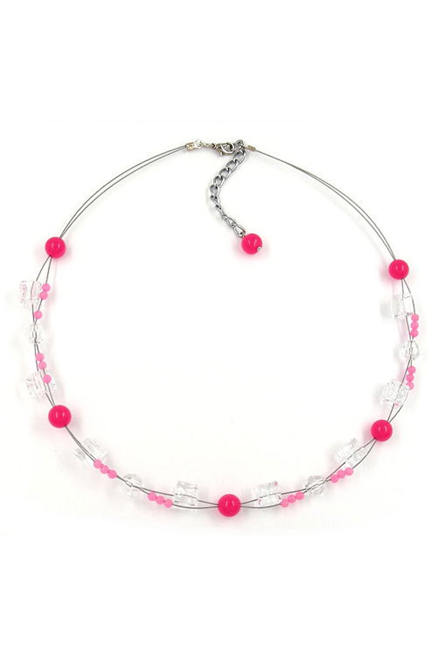 NECKLACE PINK BEADS TRANSPARENT CUBE BEADS