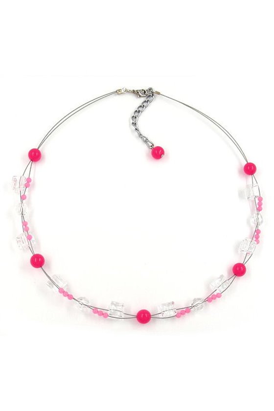 NECKLACE PINK BEADS TRANSPARENT CUBE BEADS