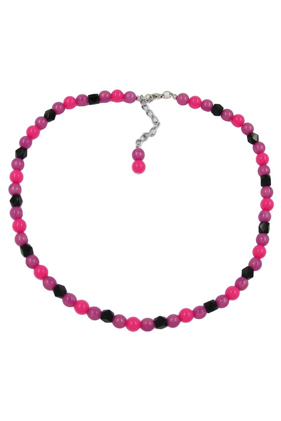 NECKLACE BEADS 8MM PINK/ BLACK