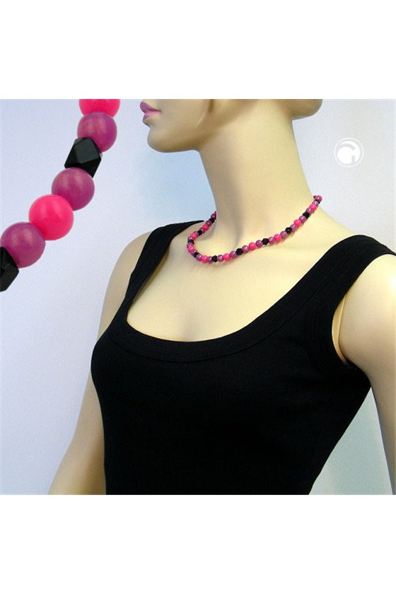 NECKLACE BEADS 8MM PINK/ BLACK