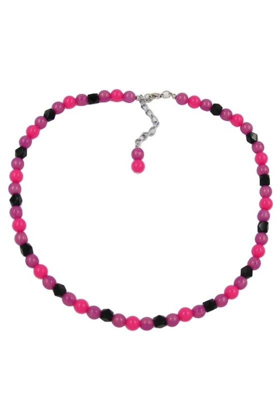NECKLACE BEADS 8MM PINK/ BLACK