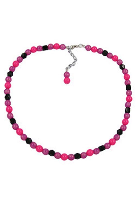 NECKLACE BEADS 8MM PINK/ BLACK