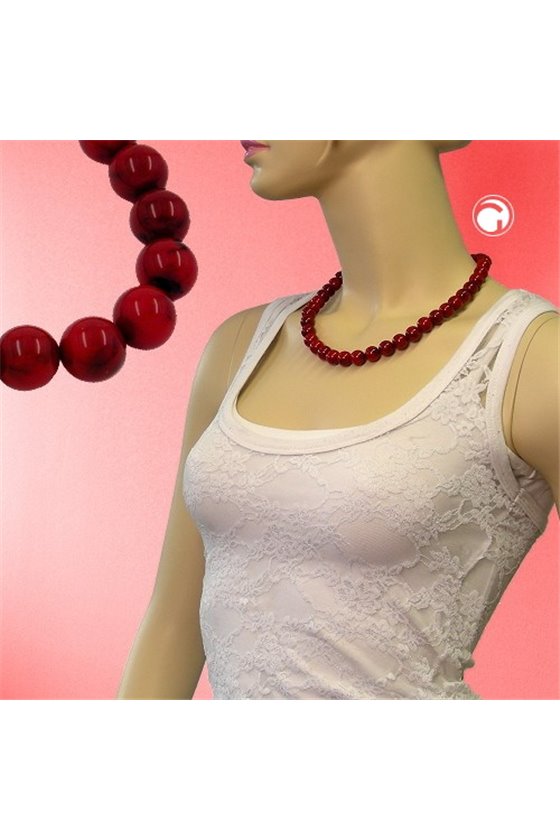 NECKLACE BEADS 12MM RED-BLACK 50CM