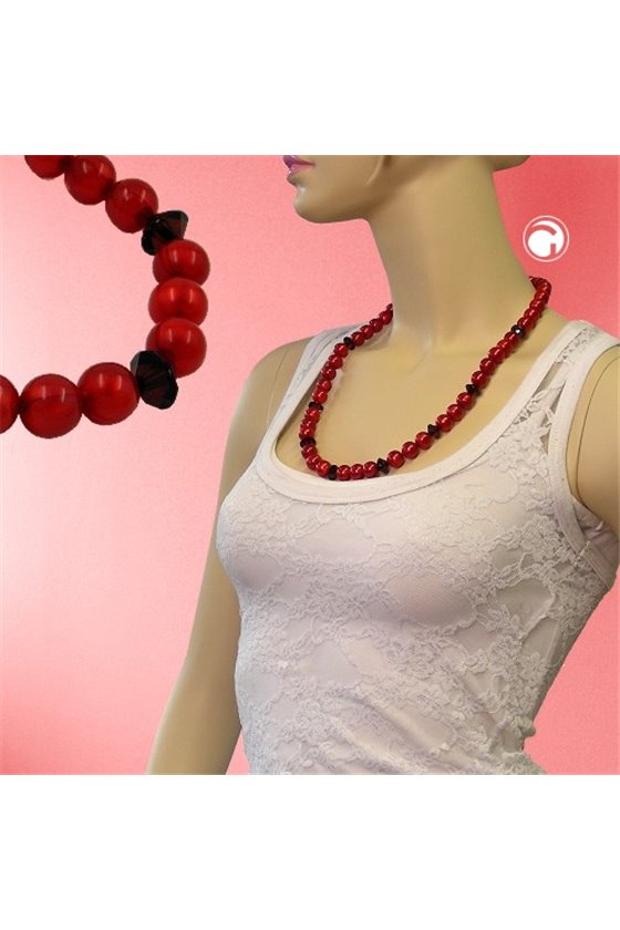 NECKLACE BEADS RED 60CM