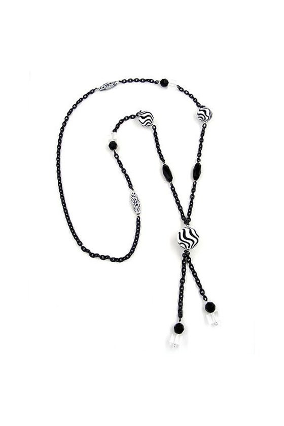 NECKLACE BEADS BLACK & WHITE 90CM