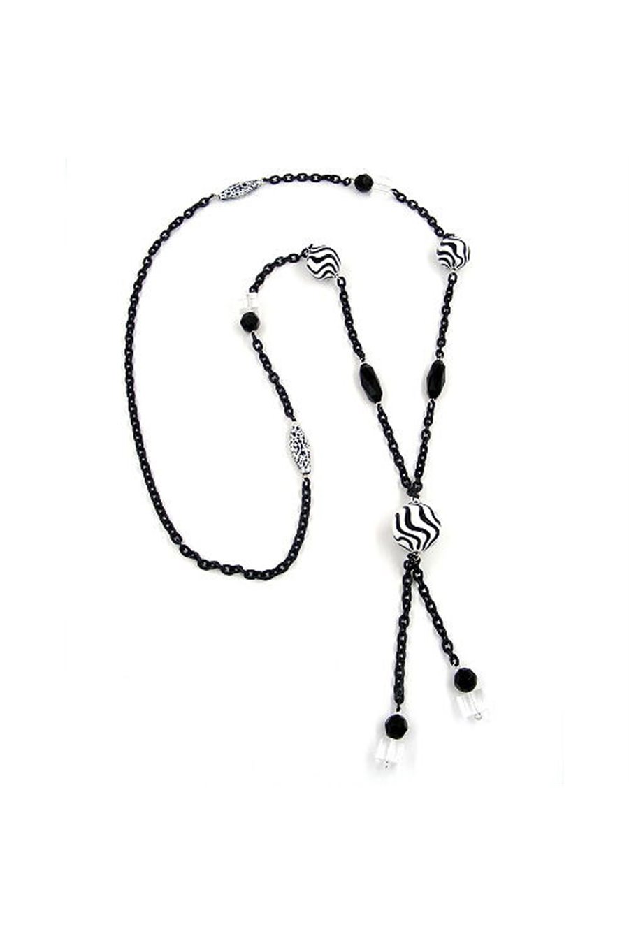NECKLACE BEADS BLACK & WHITE 90CM