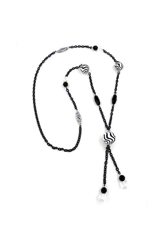 NECKLACE BEADS BLACK & WHITE 90CM