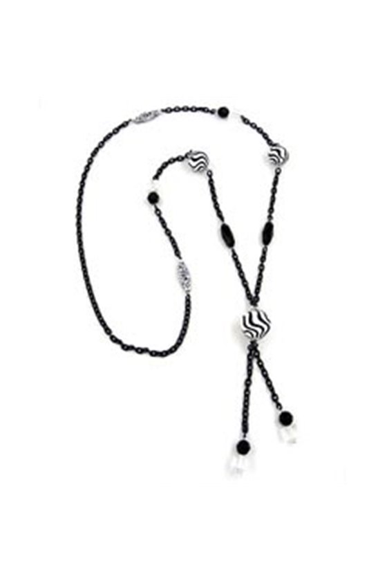 NECKLACE BEADS BLACK & WHITE 90CM