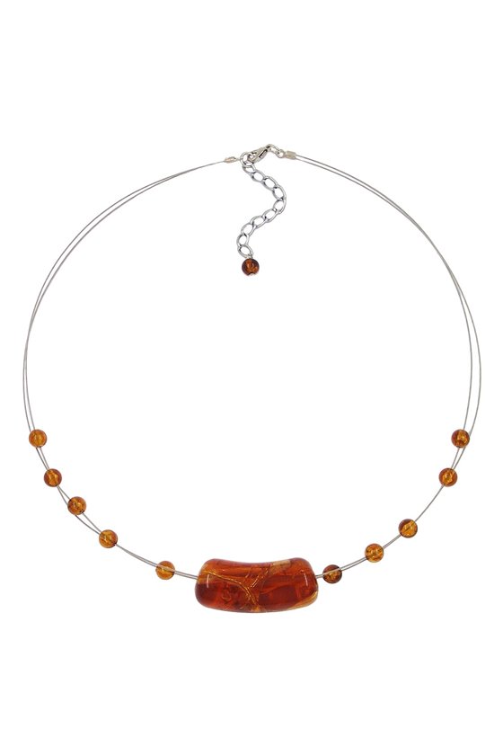 NECKLACE TUBES AND BEADS BROWN 45CM