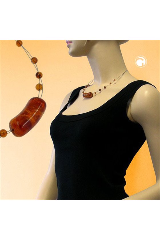 NECKLACE TUBES AND BEADS BROWN 45CM