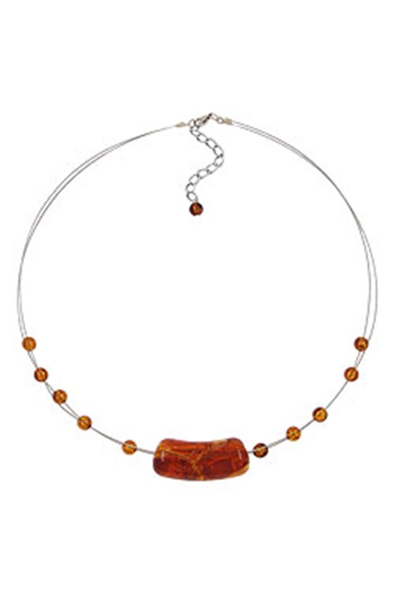 NECKLACE TUBES AND BEADS BROWN 45CM