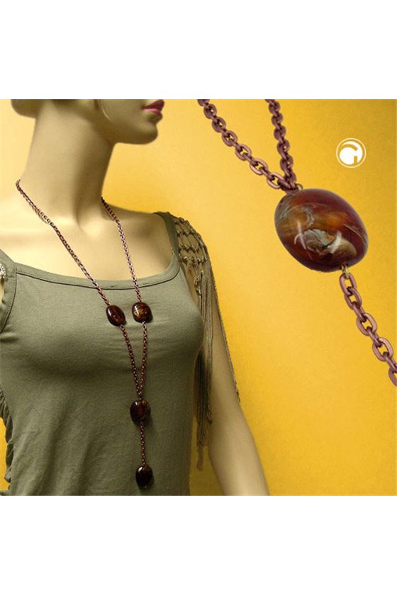 NECKLACE NUGGETS BROWN 100CM
