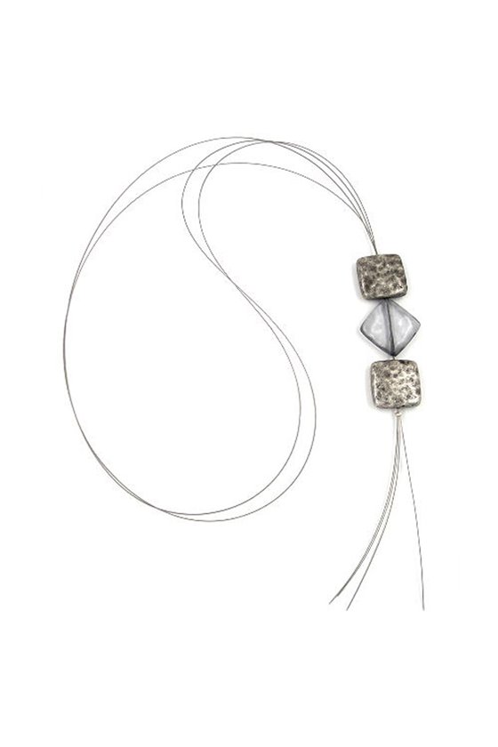 NECKLACE SQUARE BEADS SILVER-GREY