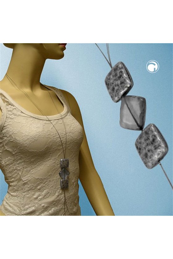 NECKLACE SQUARE BEADS SILVER-GREY