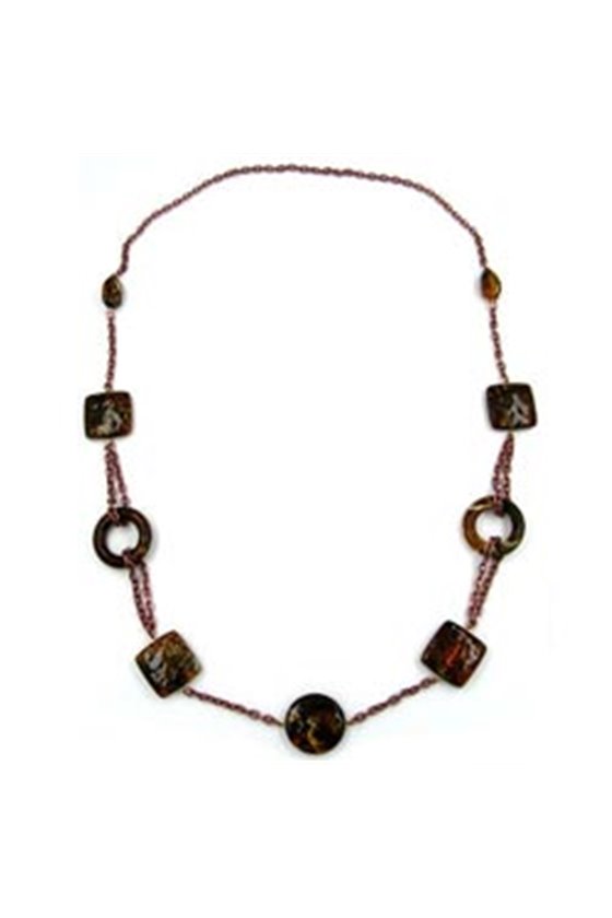 NECKLACE RINGS AND CUBES BROWN 90CM