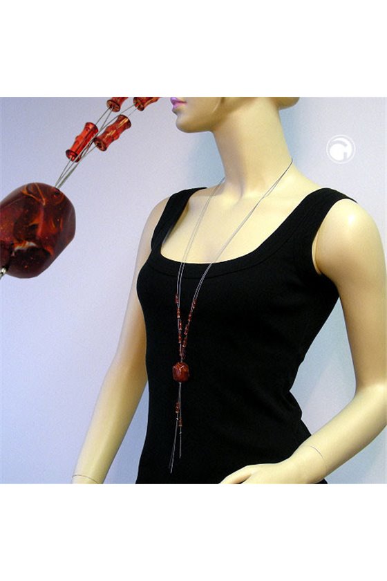 NECKLACE TUBES BROWN RED MARBLED