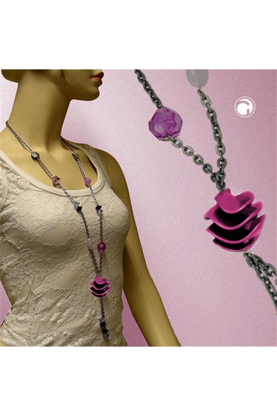 NECKLACE SPIRAL PURPLE CHAIN SILVER 95CM