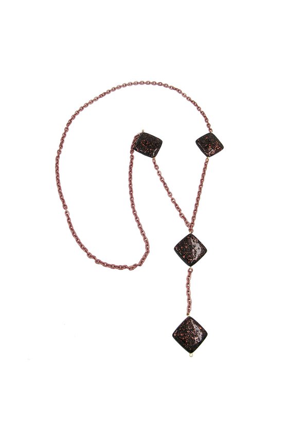 NECKLACE SQUARE BLACK-COPPER-TONE 100CM