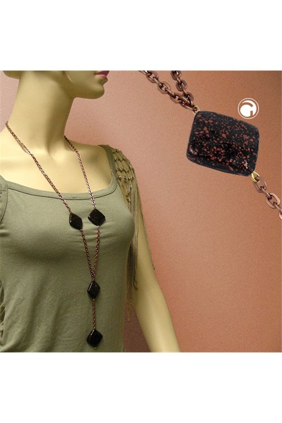 NECKLACE SQUARE BLACK-COPPER-TONE 100CM