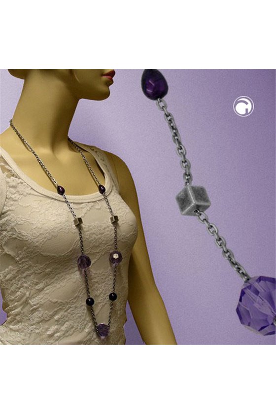 NECKLACE FACETED BEADS PURPLE 100CM