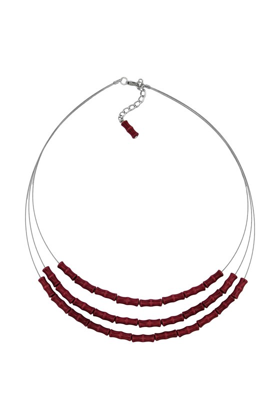 NECKLACE THREE ROWS RED BLACK MARBLED