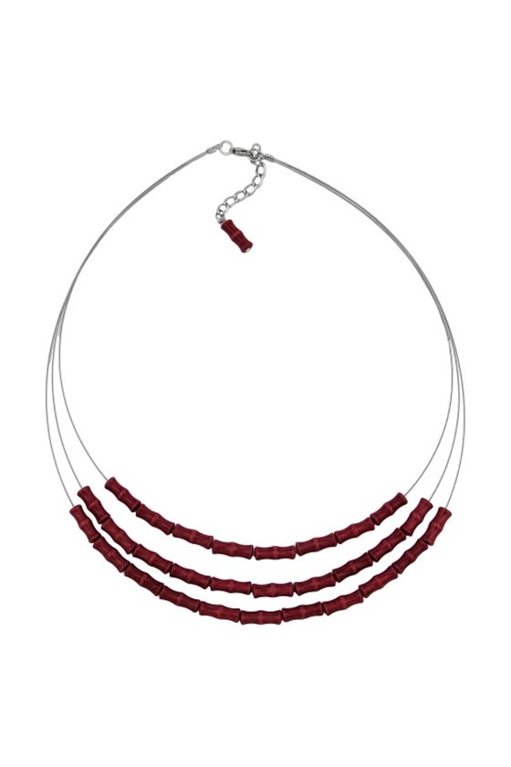 NECKLACE THREE ROWS RED BLACK MARBLED