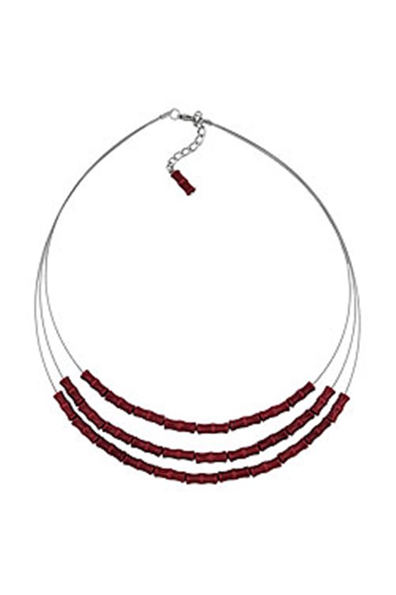 NECKLACE THREE ROWS RED BLACK MARBLED