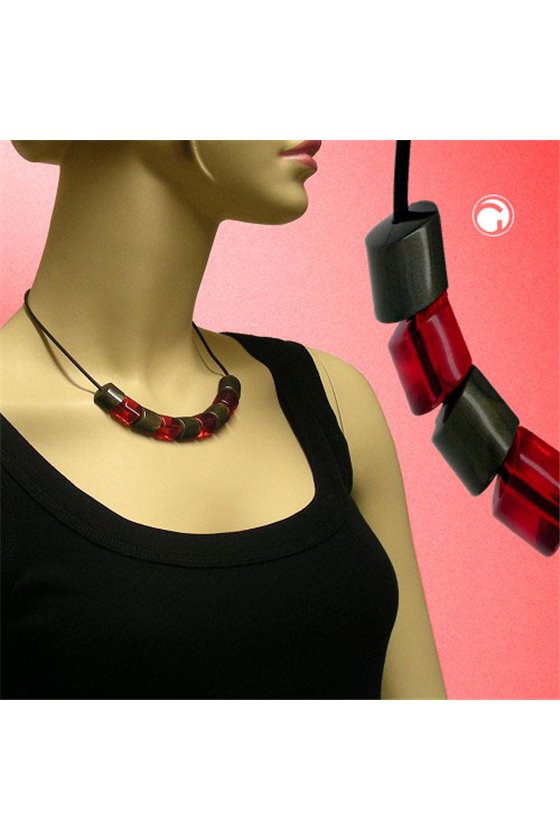 NECKLACE BEADS RED-GOLD 45CM