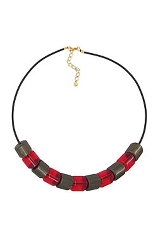 NECKLACE BEADS RED-GOLD 45CM