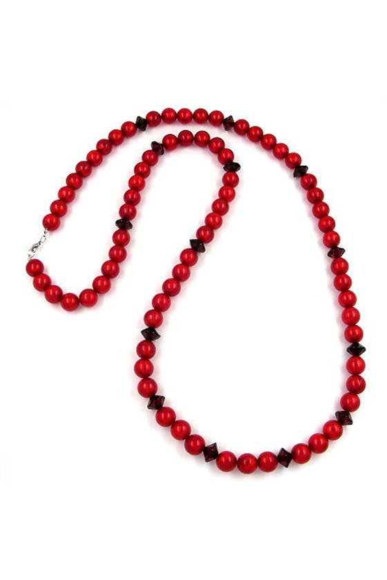 NECKLACE BEADS RED 100CM