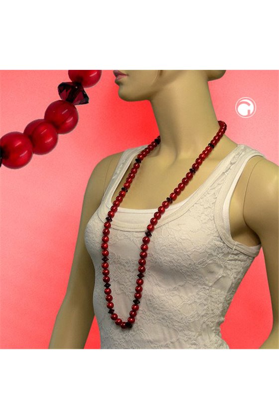 NECKLACE BEADS RED 100CM