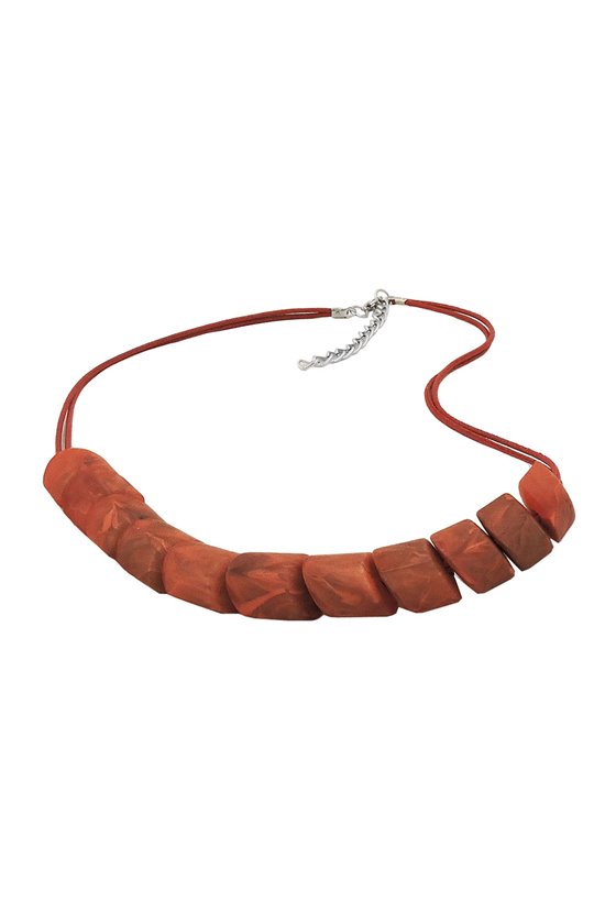 NECKLACE SLANTED BEADS RUST-BROWN