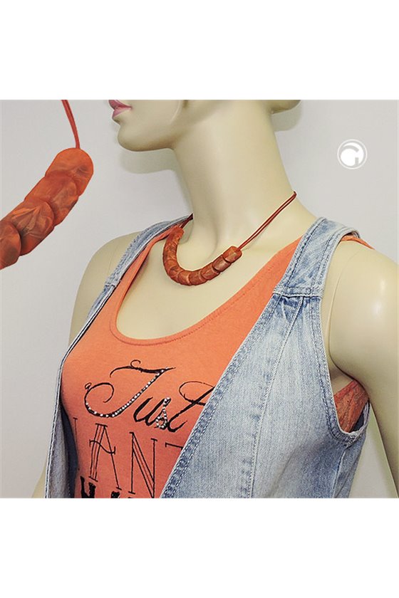 NECKLACE SLANTED BEADS RUST-BROWN