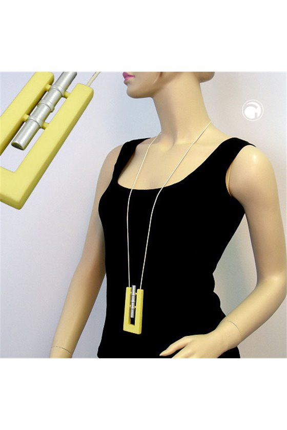 NECKLACE RECTANGLE YELLOW-MATTE-SILVER 90CM