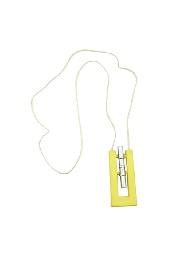 NECKLACE RECTANGLE YELLOW-MATTE-SILVER 90CM