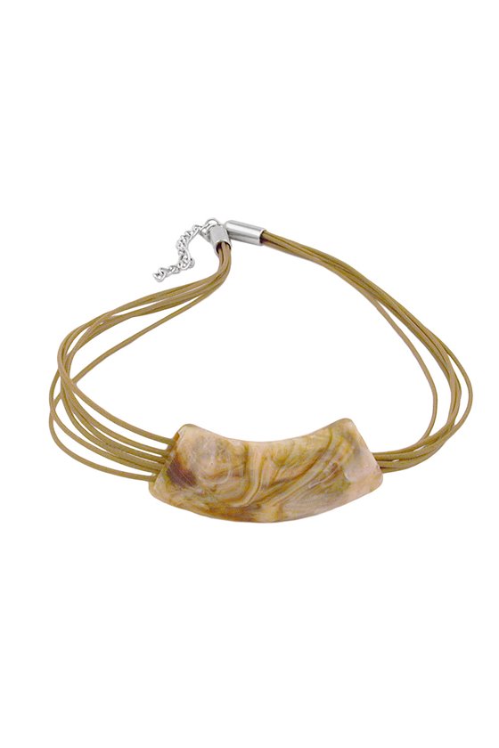 NECKLACE TUBE FLAT-CURVED WHITE-OLIVE 50CM