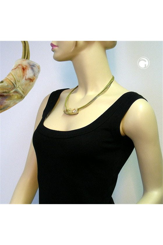 NECKLACE TUBE FLAT-CURVED WHITE-OLIVE 50CM