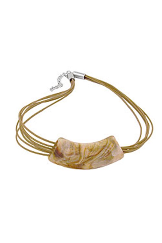 NECKLACE TUBE FLAT-CURVED WHITE-OLIVE 50CM