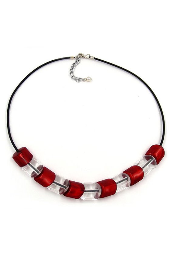 NECKLACE BEADS RED-SILVER 45CM