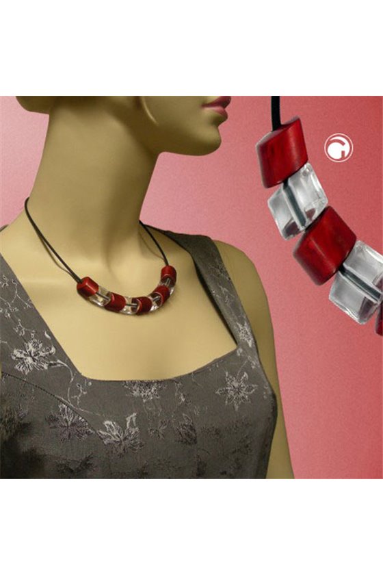 NECKLACE BEADS RED-SILVER 45CM