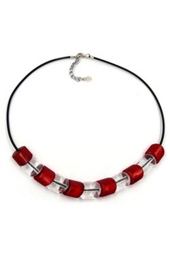 NECKLACE BEADS RED-SILVER 45CM