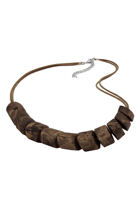 NECKLACE SLANTED BEAD BROWN MARBLED