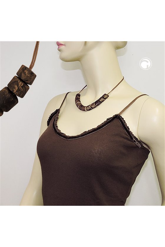 NECKLACE SLANTED BEAD BROWN MARBLED