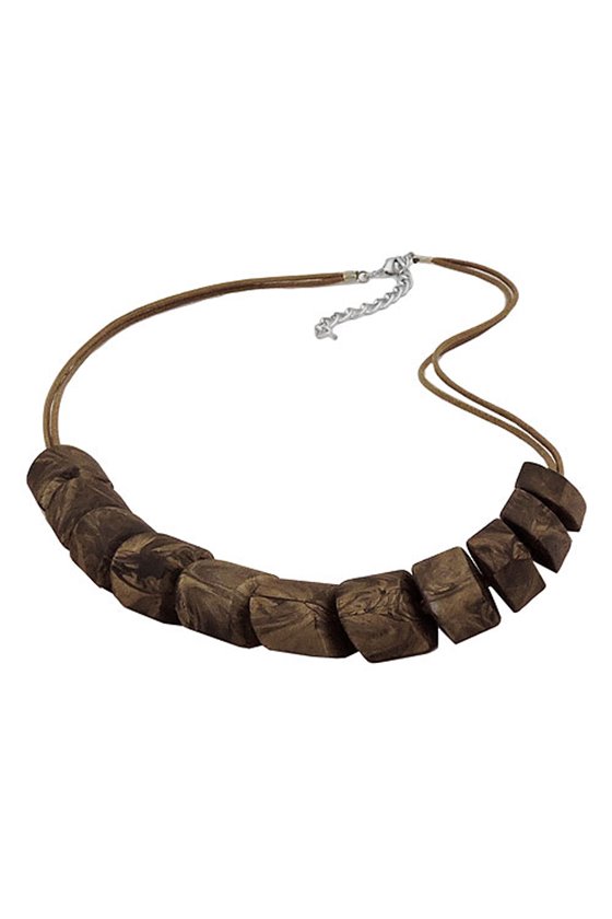 NECKLACE SLANTED BEAD BROWN MARBLED