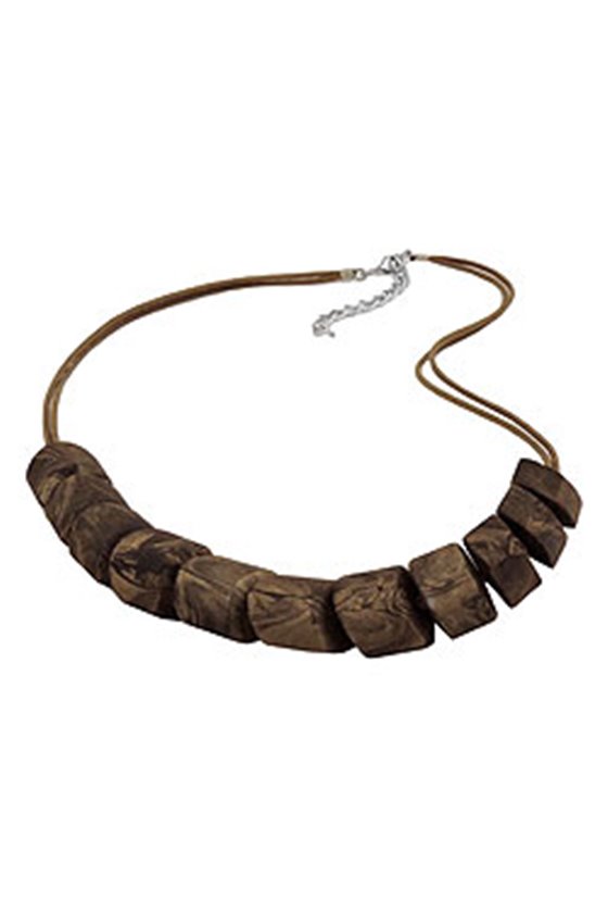 NECKLACE SLANTED BEAD BROWN MARBLED